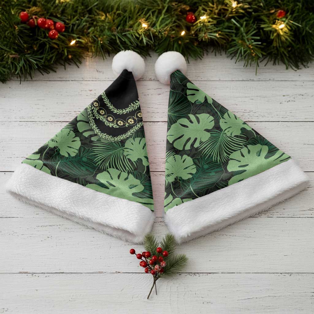 Green Hawaii Kukui Nut Lei Christmas Santa Hat Hawaiian Pattern Monstera Tropical Vibes - Polynesian Pride