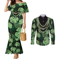 Green Hawaii Kukui Nut Lei Couples Matching Mermaid Dress and Long Sleeve Button Shirt Hawaiian Pattern Monstera Tropical Vibes LT14 Green - Polynesian Pride