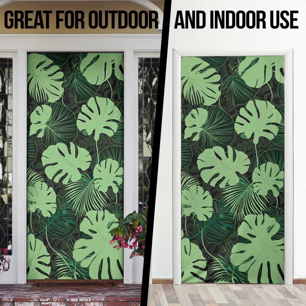 Green Hawaii Kukui Nut Lei Door Cover Hawaiian Pattern Monstera Tropical Vibes - Polynesian Pride