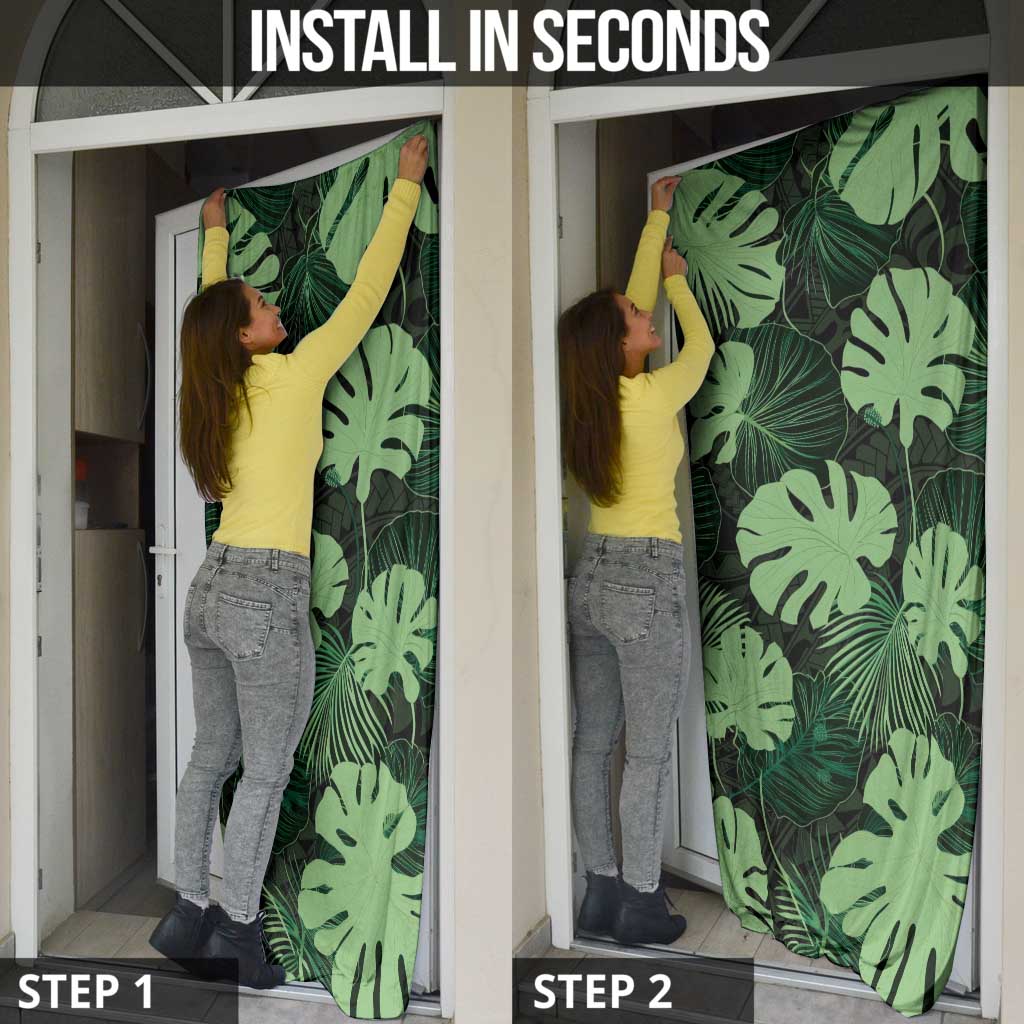 Green Hawaii Kukui Nut Lei Door Cover Hawaiian Pattern Monstera Tropical Vibes - Polynesian Pride