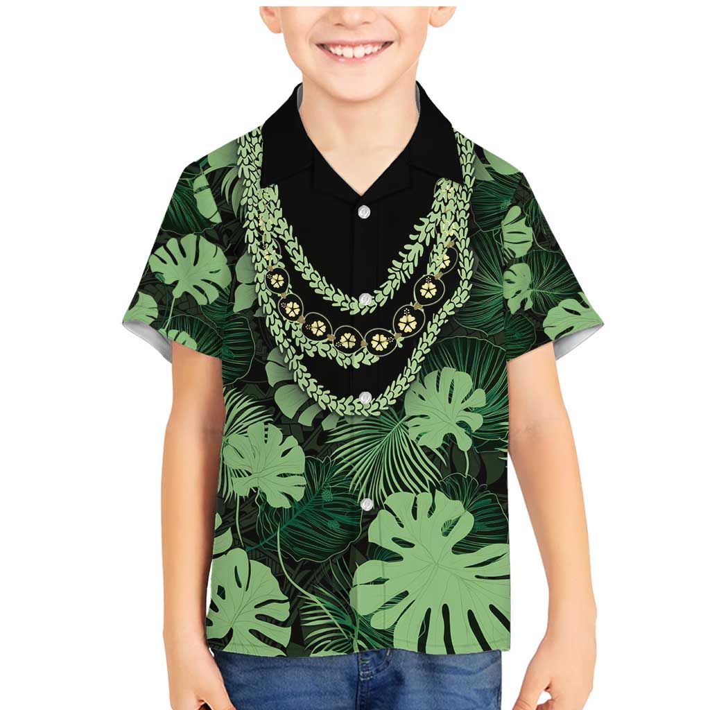 Green Hawaii Kukui Nut Lei Family Matching Mermaid Dress and Hawaiian Shirt Hawaiian Pattern Monstera Tropical Vibes - Polynesian Pride