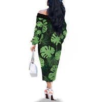 Green Hawaii Kukui Nut Lei Family Matching Off The Shoulder Long Sleeve Dress and Hawaiian Shirt Hawaiian Pattern Monstera Tropical Vibes - Polynesian Pride
