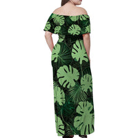 Green Hawaii Kukui Nut Lei Family Matching Off Shoulder Maxi Dress and Hawaiian Shirt Hawaiian Pattern Monstera Tropical Vibes - Polynesian Pride