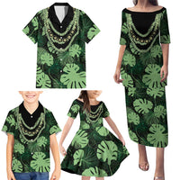 Green Hawaii Kukui Nut Lei Family Matching Puletasi and Hawaiian Shirt Hawaiian Pattern Monstera Tropical Vibes LT14 - Polynesian Pride