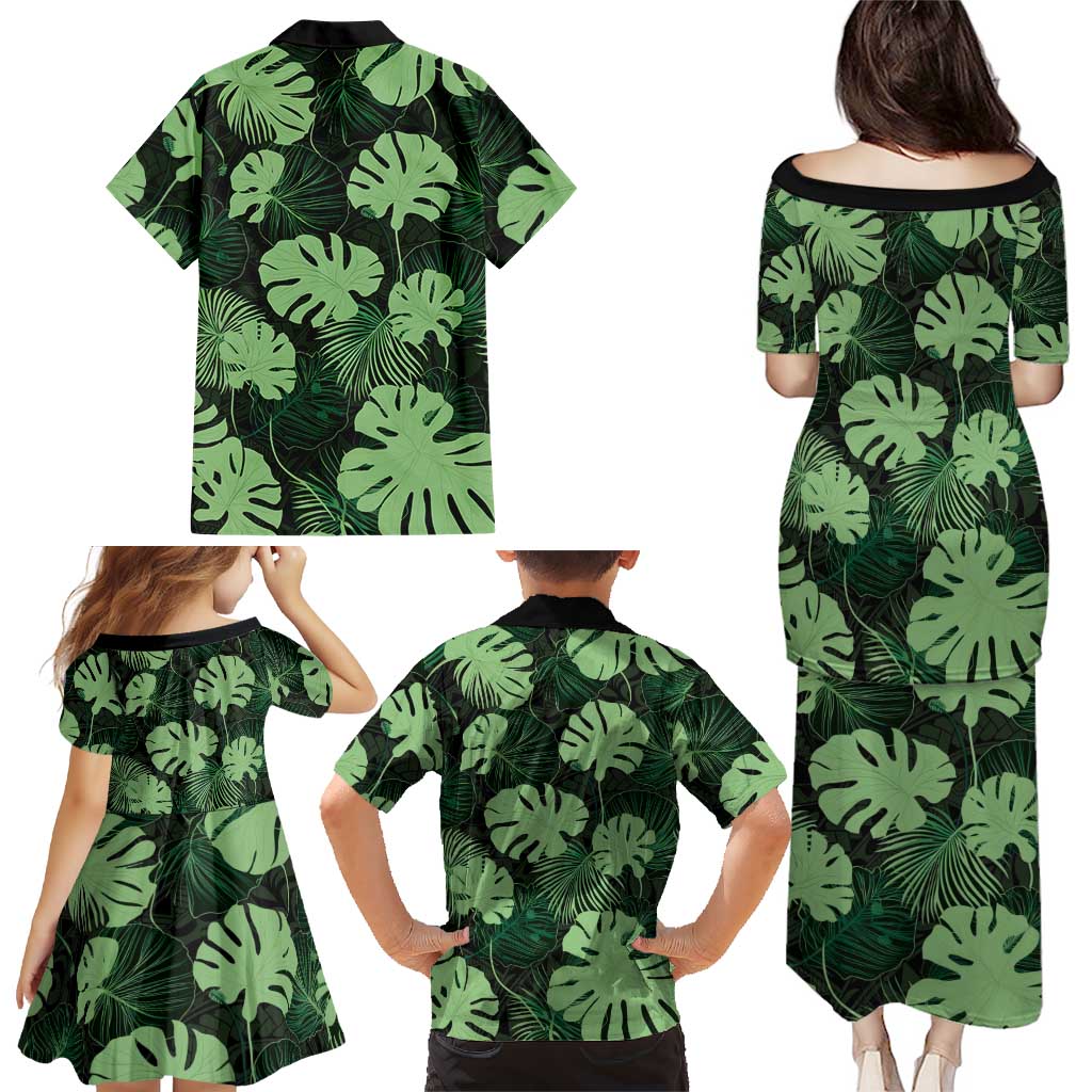 Green Hawaii Kukui Nut Lei Family Matching Puletasi and Hawaiian Shirt Hawaiian Pattern Monstera Tropical Vibes LT14 - Polynesian Pride