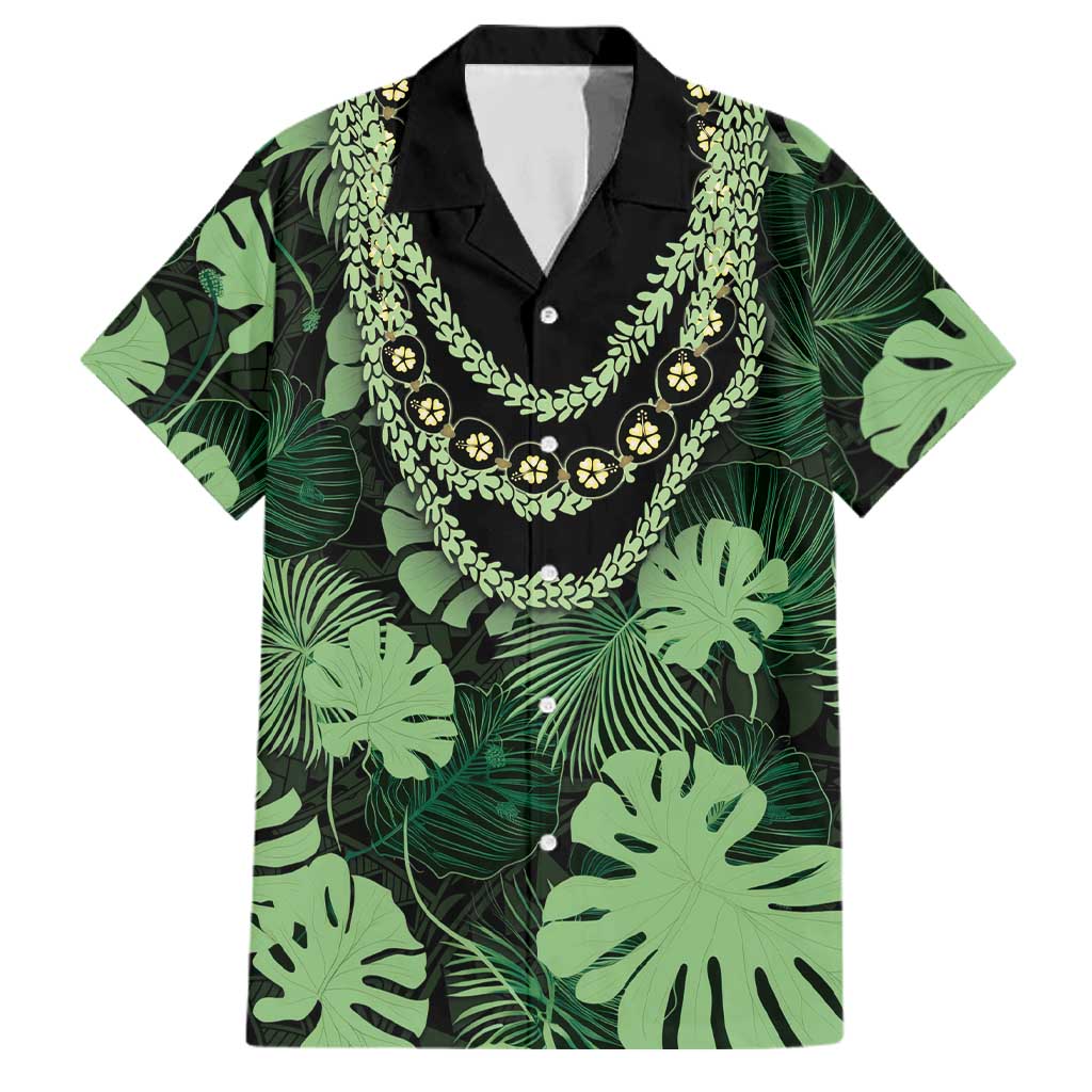 Green Hawaii Kukui Nut Lei Family Matching Puletasi and Hawaiian Shirt Hawaiian Pattern Monstera Tropical Vibes LT14 Dad's Shirt - Short Sleeve Green - Polynesian Pride