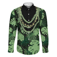 Green Hawaii Kukui Nut Lei Family Matching Puletasi and Hawaiian Shirt Hawaiian Pattern Monstera Tropical Vibes LT14 Dad's Shirt - Long Sleeve Green - Polynesian Pride