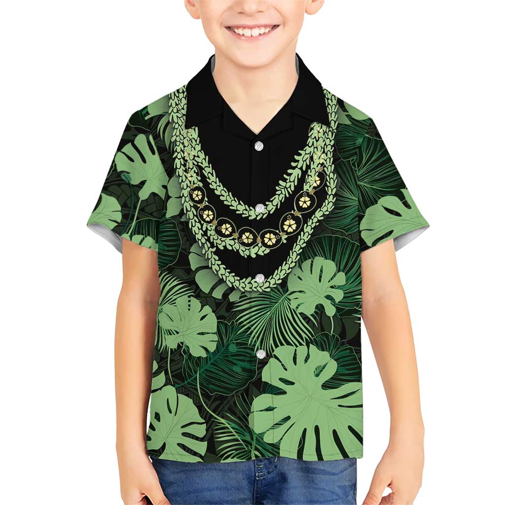 Green Hawaii Kukui Nut Lei Family Matching Puletasi and Hawaiian Shirt Hawaiian Pattern Monstera Tropical Vibes LT14 Son's Shirt Green - Polynesian Pride