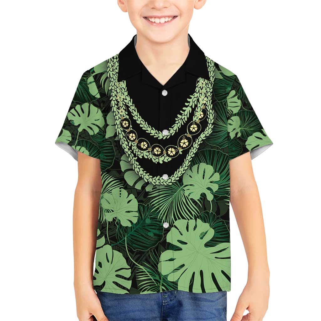 Green Hawaii Kukui Nut Lei Family Matching Tank Maxi Dress and Hawaiian Shirt Hawaiian Pattern Monstera Tropical Vibes - Polynesian Pride