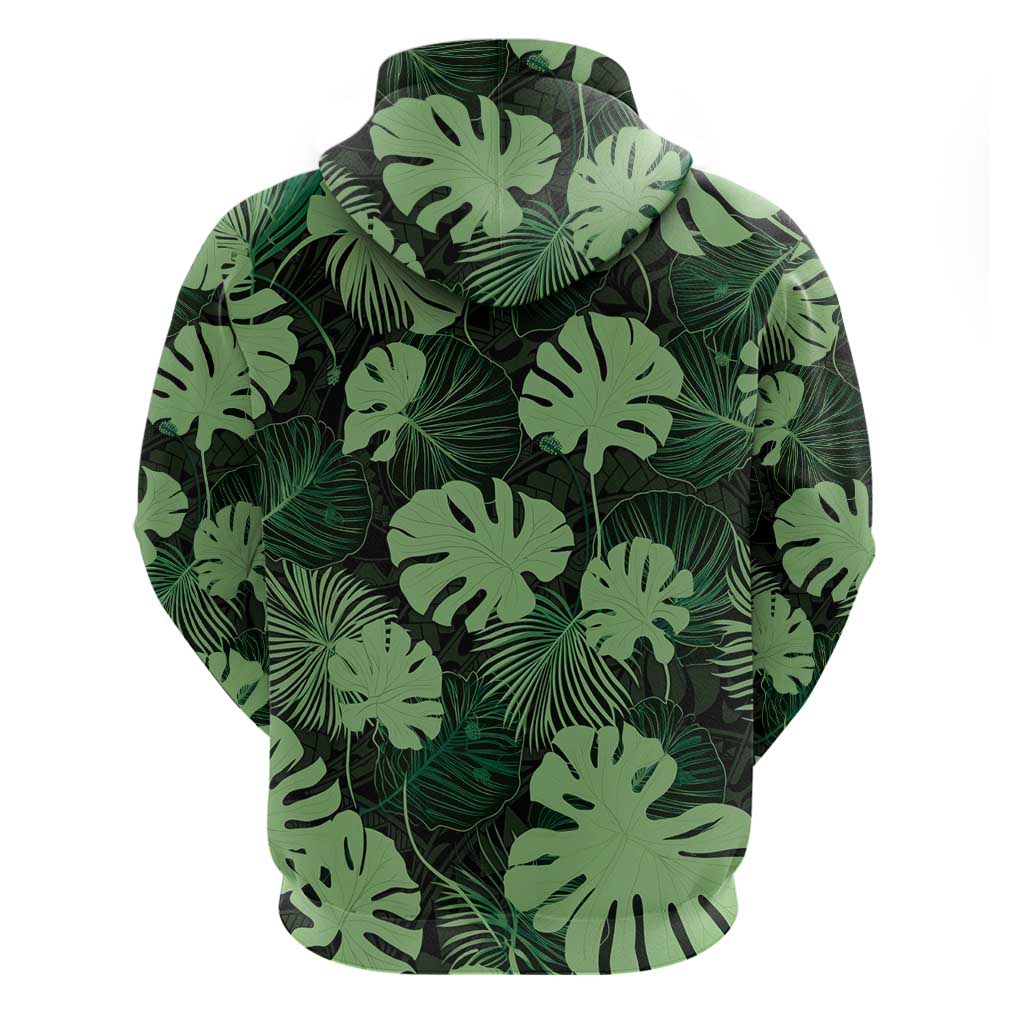 Green Hawaii Kukui Nut Lei Hoodie Hawaiian Pattern Monstera Tropical Vibes - Polynesian Pride