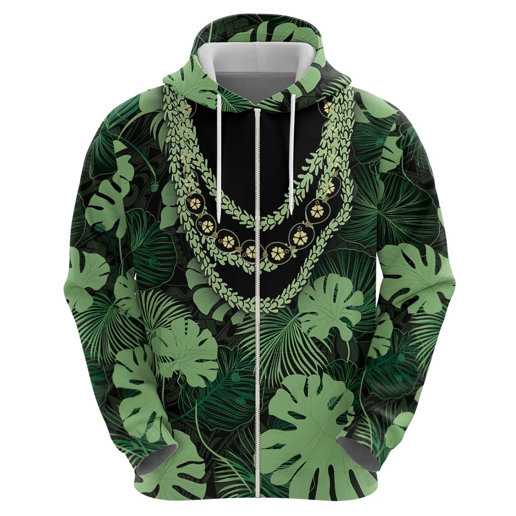 Green Hawaii Kukui Nut Lei Hoodie Hawaiian Pattern Monstera Tropical Vibes - Polynesian Pride