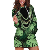 Green Hawaii Kukui Nut Lei Hoodie Dress Hawaiian Pattern Monstera Tropical Vibes - Polynesian Pride