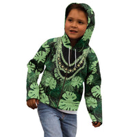 Green Hawaii Kukui Nut Lei Kid Hoodie Hawaiian Pattern Monstera Tropical Vibes - Polynesian Pride