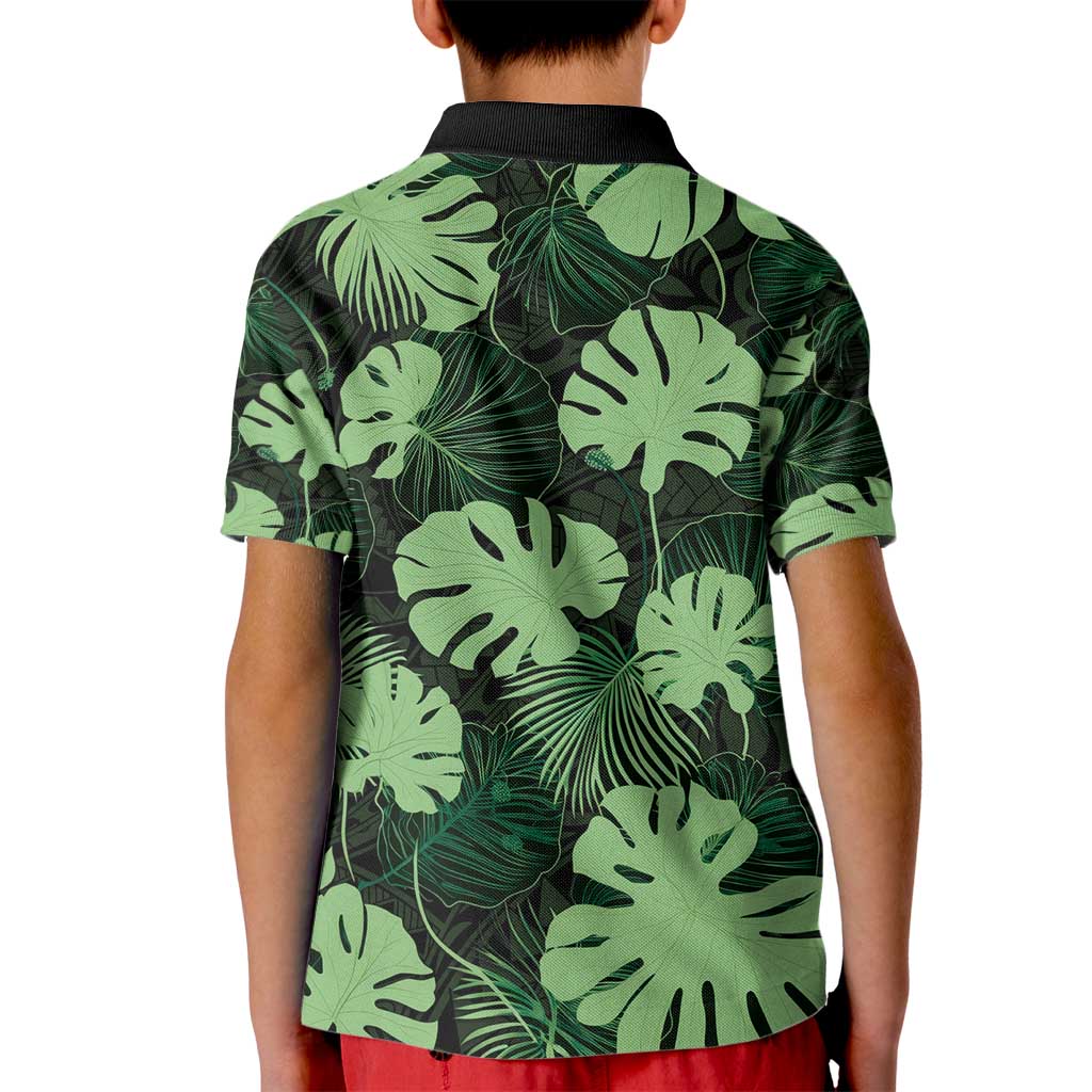 Green Hawaii Kukui Nut Lei Kid Polo Shirt Hawaiian Pattern Monstera Tropical Vibes - Polynesian Pride