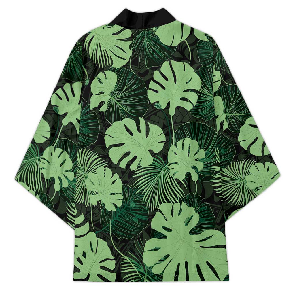 Green Hawaii Kukui Nut Lei Kimono Hawaiian Pattern Monstera Tropical Vibes - Polynesian Pride