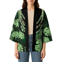 Green Hawaii Kukui Nut Lei Kimono Hawaiian Pattern Monstera Tropical Vibes - Polynesian Pride
