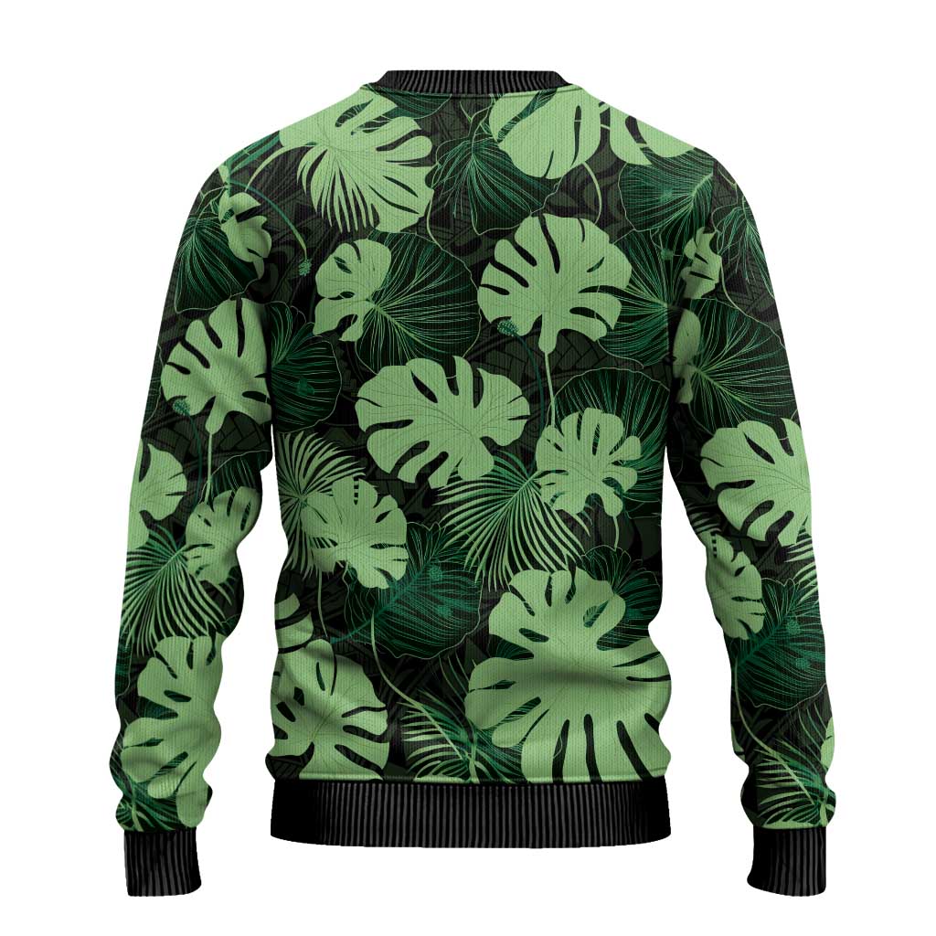 Green Hawaii Kukui Nut Lei Ugly Christmas Sweater Hawaiian Pattern Monstera Tropical Vibes - Polynesian Pride