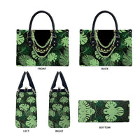 Green Hawaii Kukui Nut Lei Leather Bag Hawaiian Pattern Monstera Tropical Vibes - Polynesian Pride