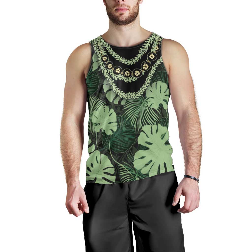 Green Hawaii Kukui Nut Lei Men Tank Top Hawaiian Pattern Monstera Tropical Vibes - Polynesian Pride