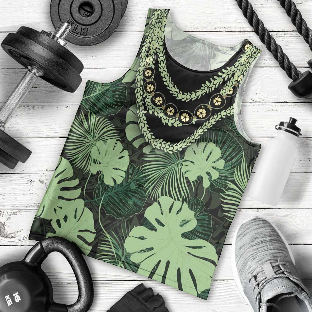 Green Hawaii Kukui Nut Lei Men Tank Top Hawaiian Pattern Monstera Tropical Vibes - Polynesian Pride