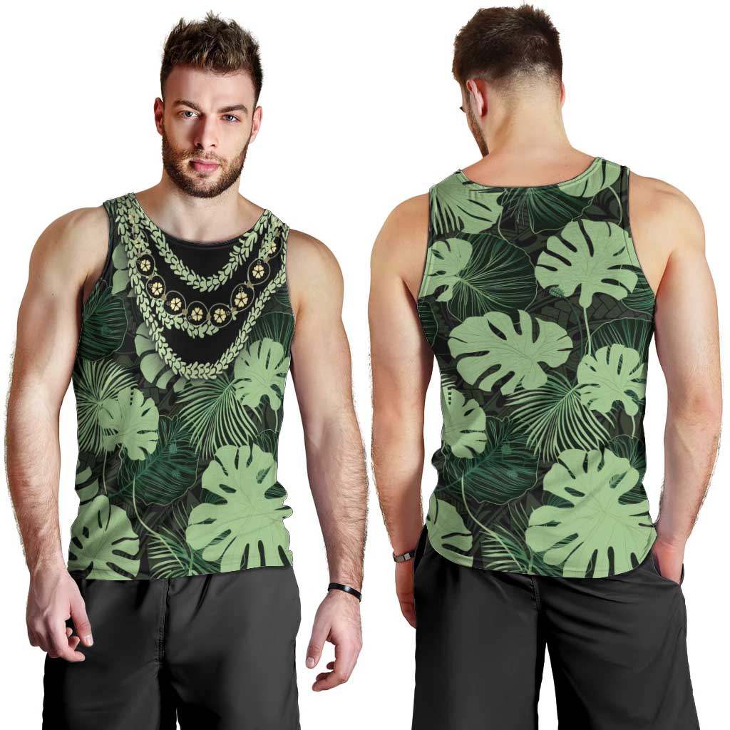 Green Hawaii Kukui Nut Lei Men Tank Top Hawaiian Pattern Monstera Tropical Vibes - Polynesian Pride