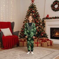 Green Hawaii Kukui Nut Lei Christmas Pajama Set Hawaiian Pattern Monstera Tropical Vibes - Polynesian Pride