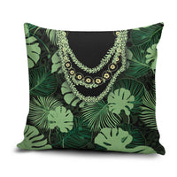 Green Hawaii Kukui Nut Lei Pillow Cover Hawaiian Pattern Monstera Tropical Vibes - Polynesian Pride