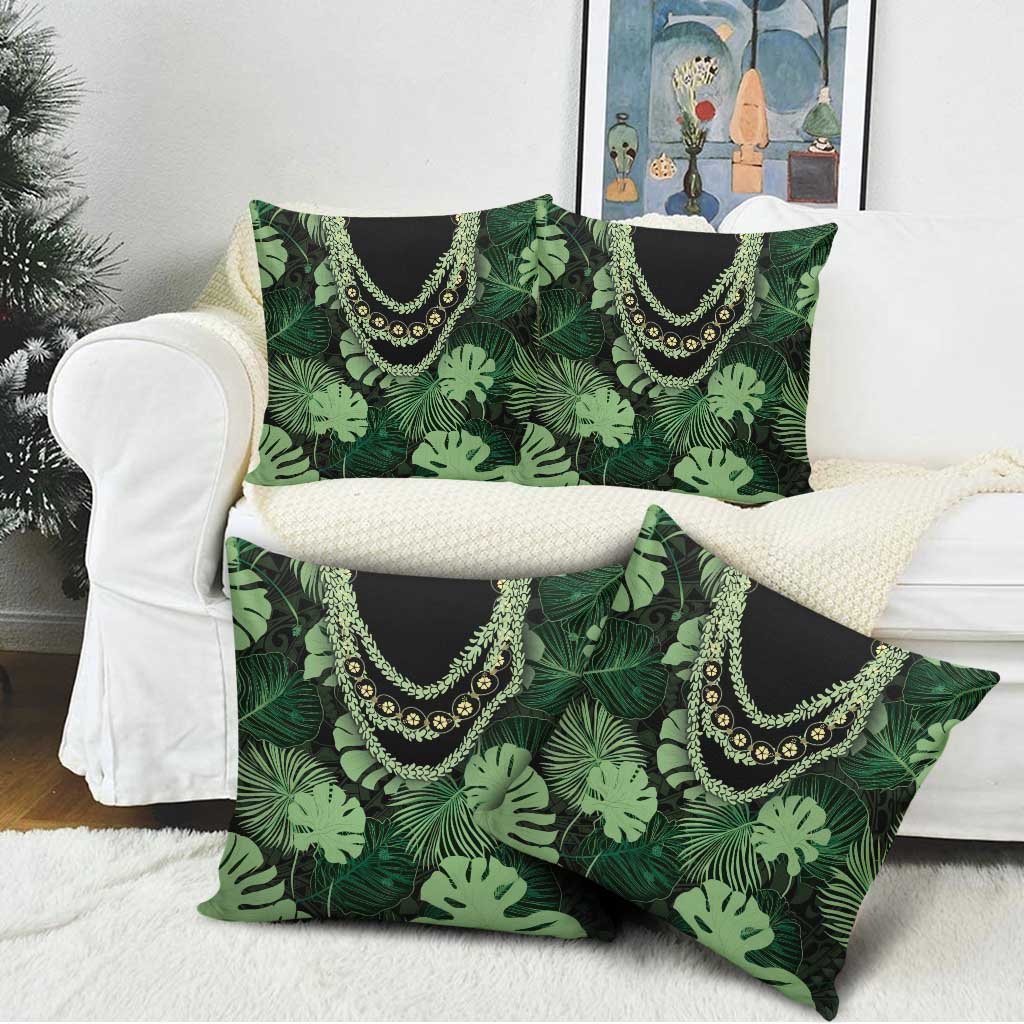 Green Hawaii Kukui Nut Lei Pillow Cover Hawaiian Pattern Monstera Tropical Vibes - Polynesian Pride
