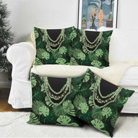 Green Hawaii Kukui Nut Lei Pillow Cover Hawaiian Pattern Monstera Tropical Vibes - Polynesian Pride