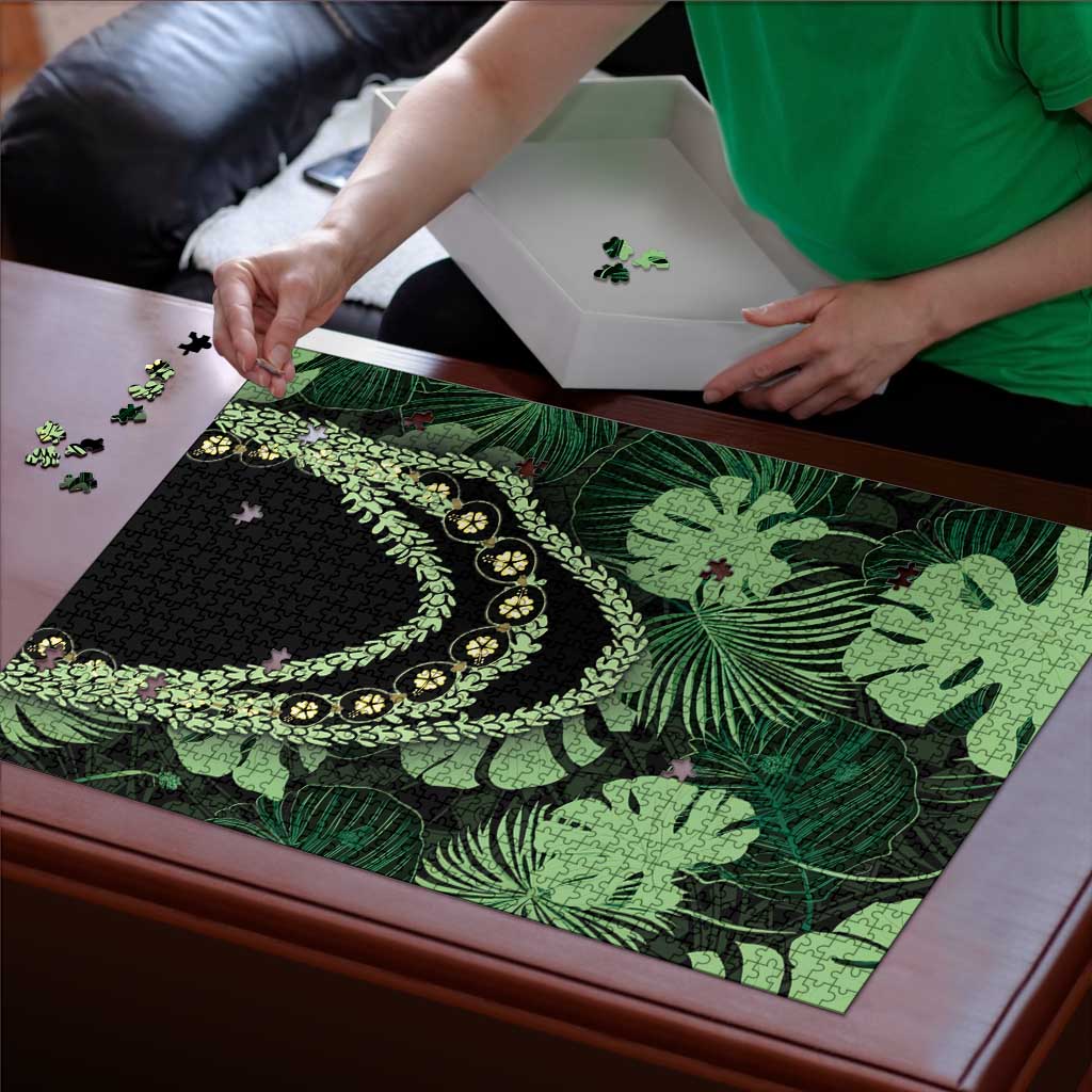 Green Hawaii Kukui Nut Lei Puzzle Hawaiian Pattern Monstera Tropical Vibes - Polynesian Pride