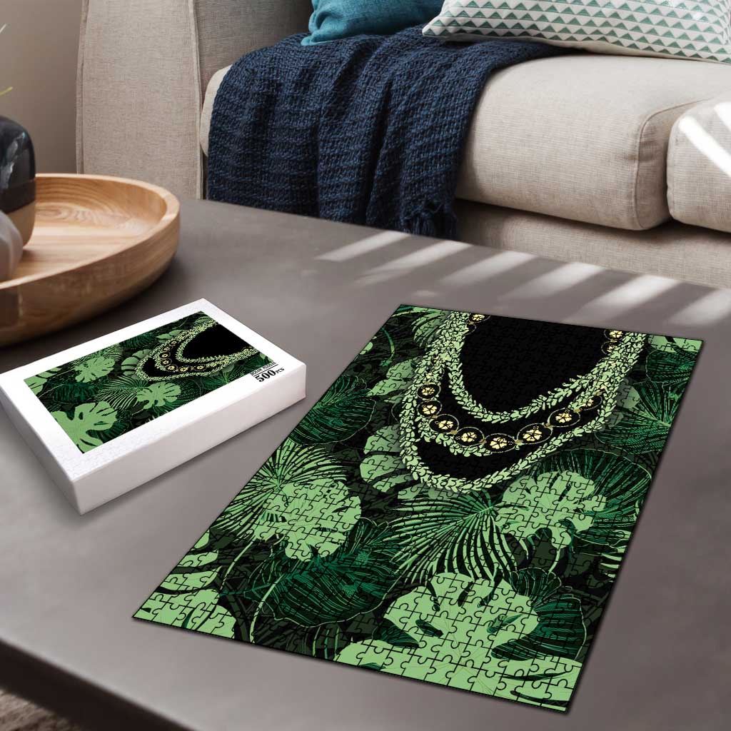 Green Hawaii Kukui Nut Lei Puzzle Hawaiian Pattern Monstera Tropical Vibes - Polynesian Pride