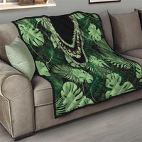Green Hawaii Kukui Nut Lei Quilt Hawaiian Pattern Monstera Tropical Vibes - Polynesian Pride