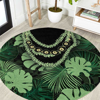Green Hawaii Kukui Nut Lei Round Carpet Hawaiian Pattern Monstera Tropical Vibes - Polynesian Pride