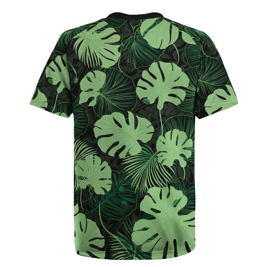 Green Hawaii Kukui Nut Lei Rugby Jersey Hawaiian Pattern Monstera Tropical Vibes - Polynesian Pride