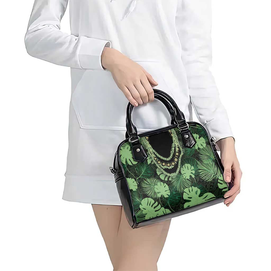Green Hawaii Kukui Nut Lei Shoulder Handbag Hawaiian Pattern Monstera Tropical Vibes - Polynesian Pride