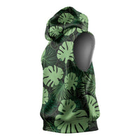 Green Hawaii Kukui Nut Lei Sleeveless Hoodie Hawaiian Pattern Monstera Tropical Vibes - Polynesian Pride