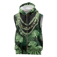 Green Hawaii Kukui Nut Lei Sleeveless Zip Hoodie Hawaiian Pattern Monstera Tropical Vibes - Polynesian Pride