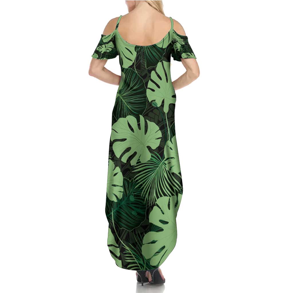 Green Hawaii Kukui Nut Lei Summer Maxi Dress Hawaiian Pattern Monstera Tropical Vibes - Polynesian Pride