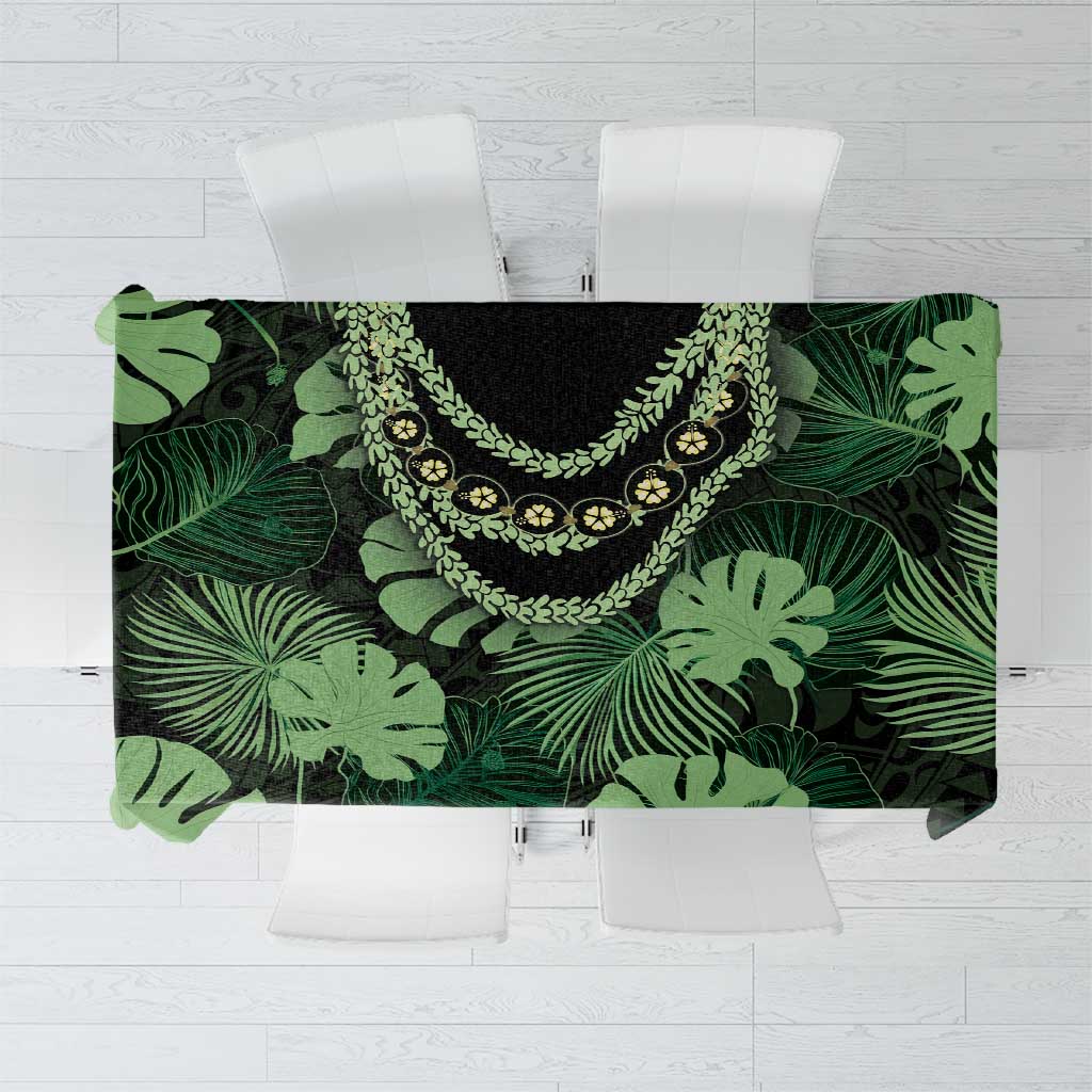 Green Hawaii Kukui Nut Lei Tablecloth Hawaiian Pattern Monstera Tropical Vibes - Polynesian Pride