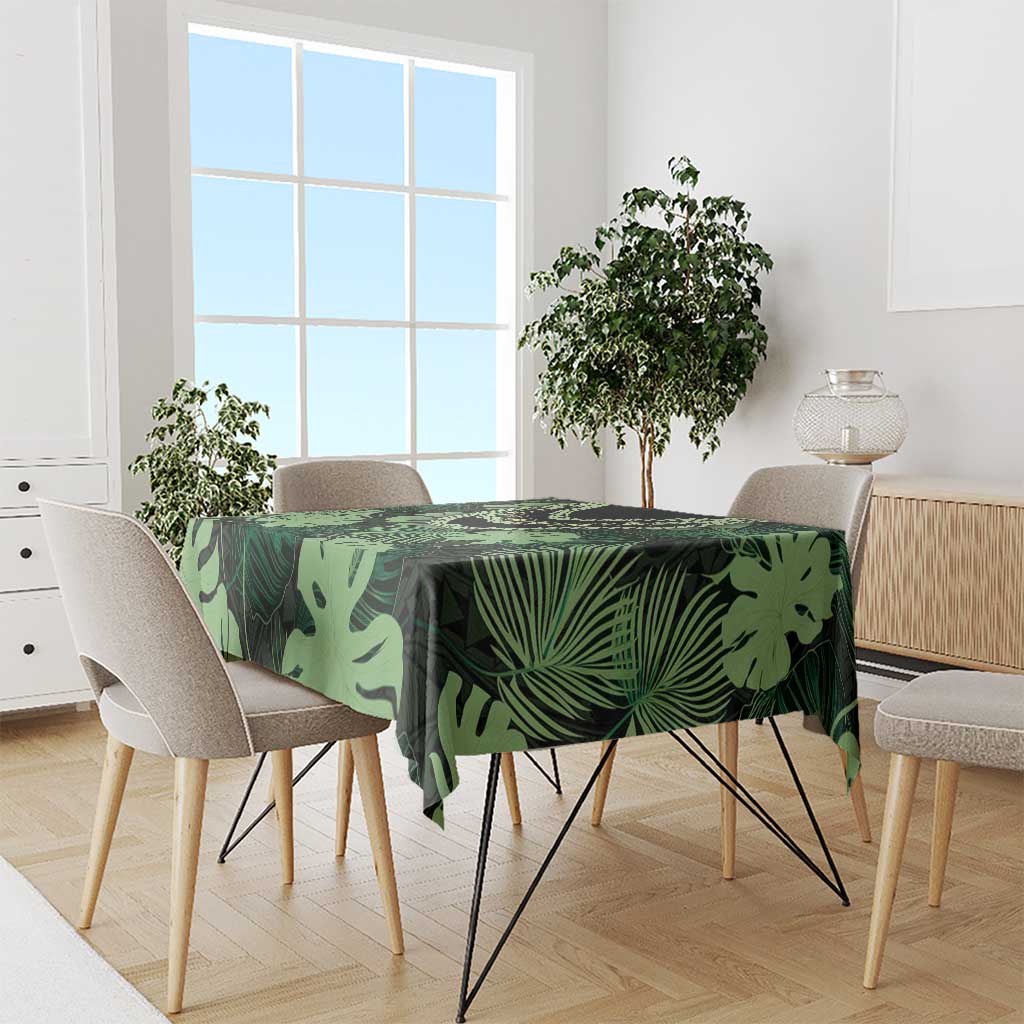 Green Hawaii Kukui Nut Lei Tablecloth Hawaiian Pattern Monstera Tropical Vibes - Polynesian Pride