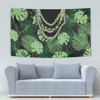 Green Hawaii Kukui Nut Lei Tapestry Hawaiian Pattern Monstera Tropical Vibes - Polynesian Pride