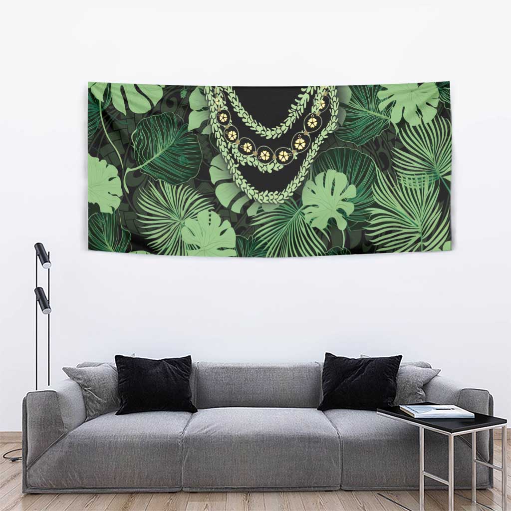 Green Hawaii Kukui Nut Lei Tapestry Hawaiian Pattern Monstera Tropical Vibes - Polynesian Pride
