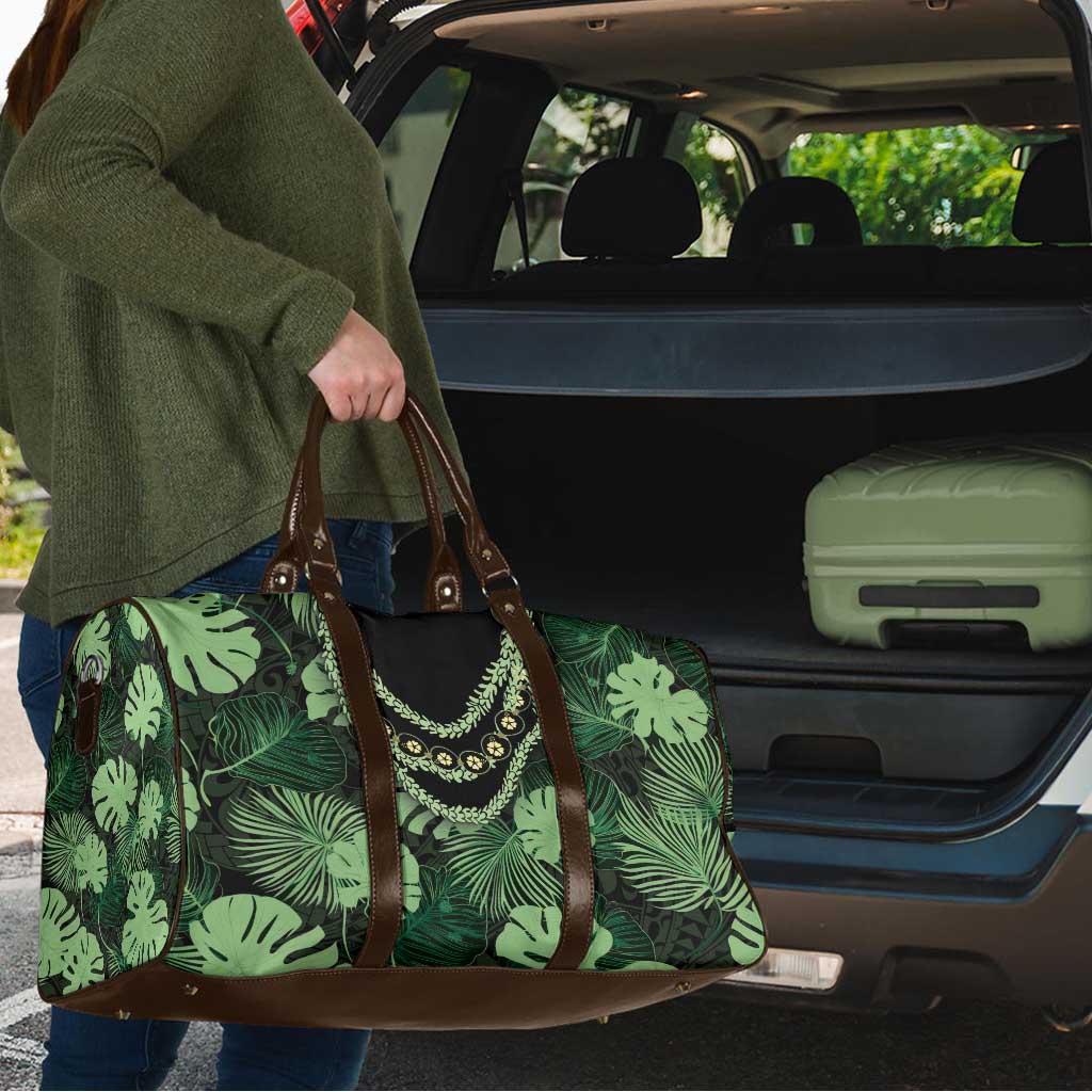 Green Hawaii Kukui Nut Lei Travel Bag Hawaiian Pattern Monstera Tropical Vibes - Polynesian Pride