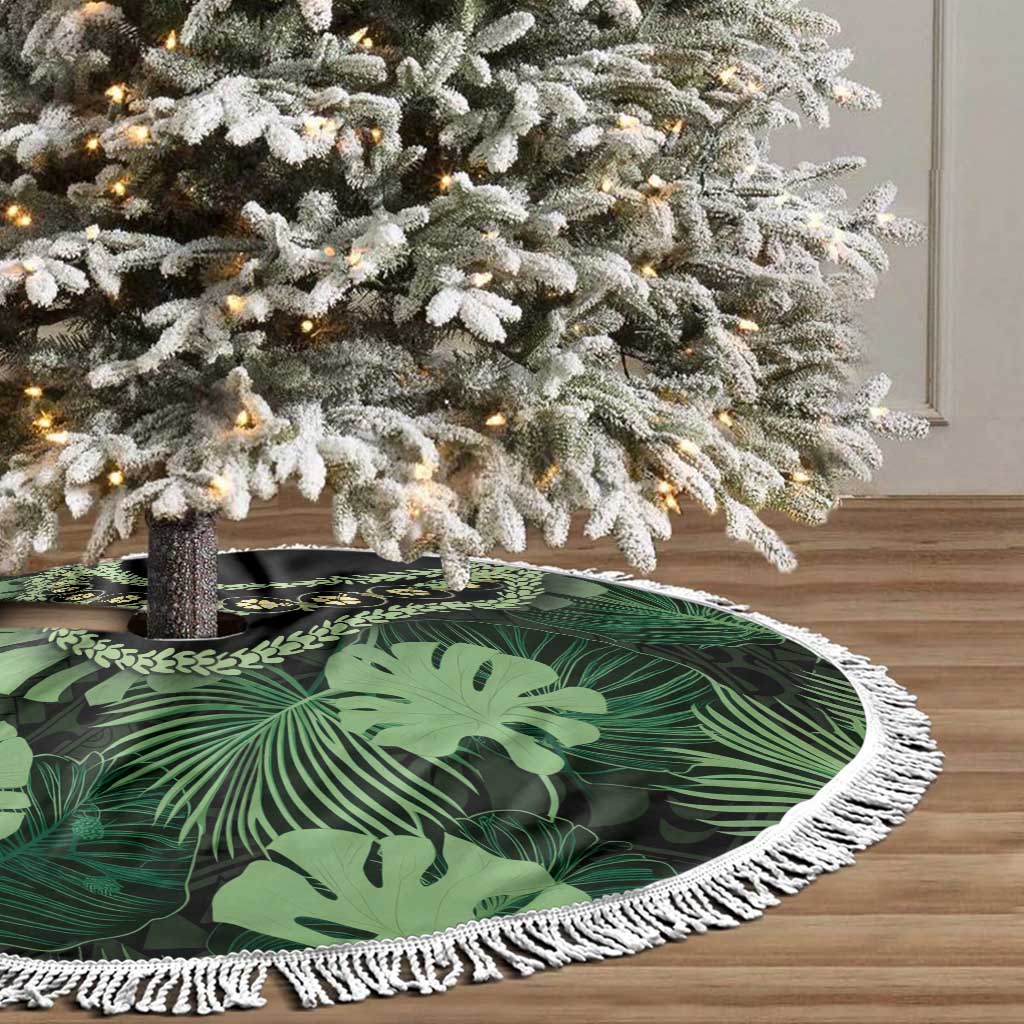 Green Hawaii Kukui Nut Lei Tree Skirt Hawaiian Pattern Monstera Tropical Vibes - Polynesian Pride