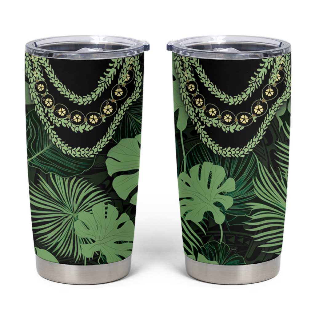 Green Hawaii Kukui Nut Lei Tumbler Cup Hawaiian Pattern Monstera Tropical Vibes - Polynesian Pride