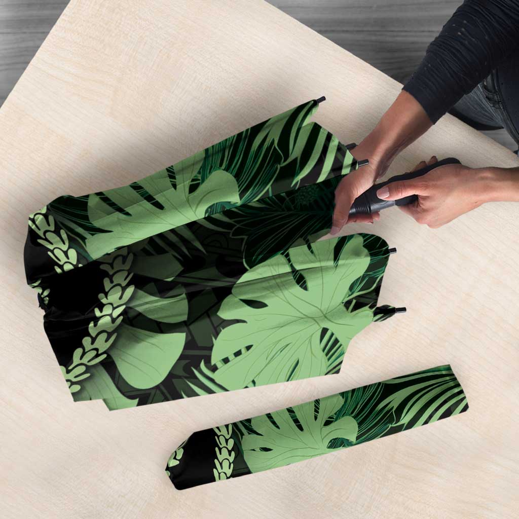 Green Hawaii Kukui Nut Lei Umbrella Hawaiian Pattern Monstera Tropical Vibes - Polynesian Pride