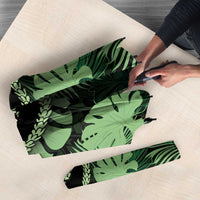 Green Hawaii Kukui Nut Lei Umbrella Hawaiian Pattern Monstera Tropical Vibes - Polynesian Pride