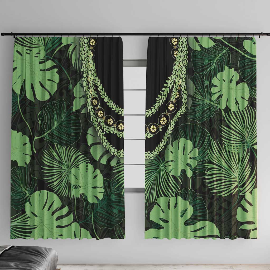 Green Hawaii Kukui Nut Lei Window Curtain Hawaiian Pattern Monstera Tropical Vibes - Polynesian Pride