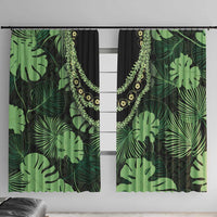 Green Hawaii Kukui Nut Lei Window Curtain Hawaiian Pattern Monstera Tropical Vibes - Polynesian Pride