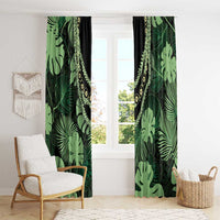 Green Hawaii Kukui Nut Lei Window Curtain Hawaiian Pattern Monstera Tropical Vibes - Polynesian Pride